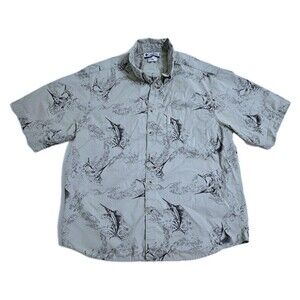 Columbia Shirt Mens Medium Short Sleeve Marlin Fishing Gray Boating Sea Nautical